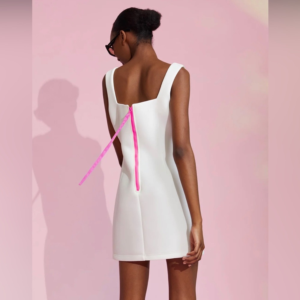 Cynthia Rowley Bonded Dress White - hot pink zipper size 8